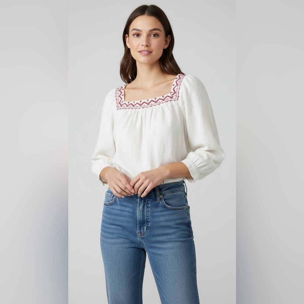 Universal Thread Linen Blend Embroidered Oversized Top
